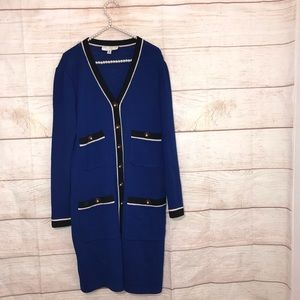 St. John collection sz med blue knit long cardigan